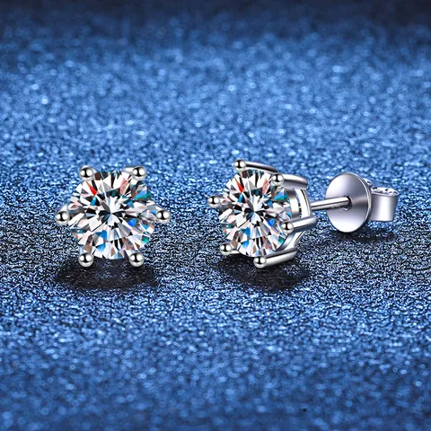 Pendientes De Botón De Moissanita Clásicos De Plata De Ley 925 Con Seis Garras Corte Brillante Redondos Para Mujer