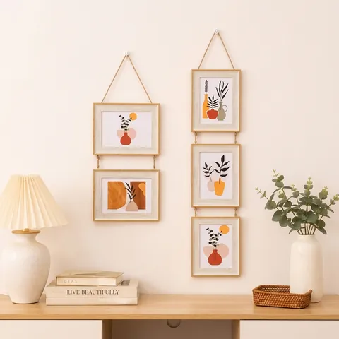 Hanging Picture Frames Combination Resin Wood Grain With Hemp Rope Wall Decor Nordic Minimalist Collage Multi Frames