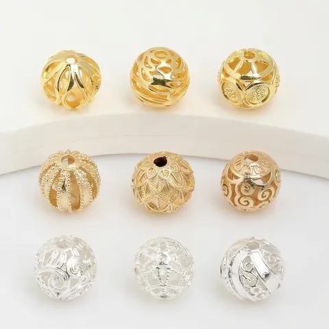 14k Gold Vergoldet Hohl Kupfer Perlen DIY Schmuck Zubehör Runde Metall Abstandsperlen Für Halskette Armband Schmuckherstellung