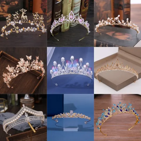 High-End Princess Crown Tiara For Girls Alloy Artificial Pearl Rhinestone Hair Accessories Kids Birthday Party Show Performance Crown Headwear Gift