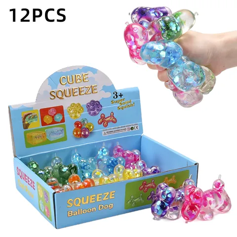 Glitzer Pailletten Blasenhund Squishy Stressabbau Langsamer Rückprall Quetschspielzeug Für Jugendliche Erwachsene Durchscheinender TPR Ballonhund