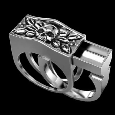 Punk Skull Ring With Hidden Compartment For Men Women Retro Gothic Alloy Finger Ring Vintage Skeleton Jewelry Gift