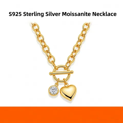 Collar de Colgante de Corazón de Plata de Ley 925 Con Piedra Moissanita Minimalista Cierre de Barra Chapado en Oro Joyería para Mujer