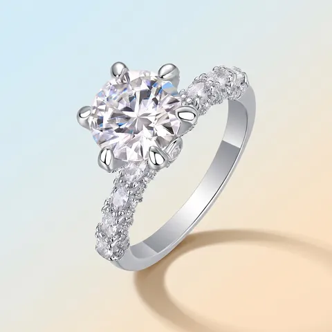 S925 Sterling Silver Moissanite Ring For Women Round Brilliant Cut Moissanite Wedding Anniversary Ring With GRA Certificate
