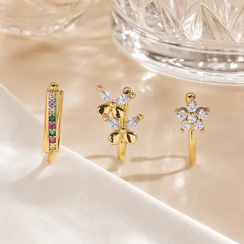 Fake Nose Ring Stainless Steel Gold Plated Cubic Zirconia Non Piercing Nose Cuff Butterfly Flower Clip On Body Jewelry Women