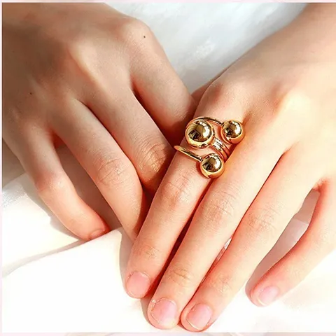 Minimalist Brass Gold Plated Irregular Ball Open Ring For Women Adjustable Geometric Metallic Sphere Finger Jewelry