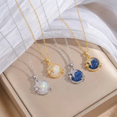 Dreamy Planet Planet Zirconia Titanium Steel Pendant Necklace Star Celestial Elegant Fashion Jewelry For Women Gift