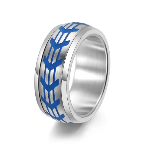 Herren Titanstahl Drehbarer Reifenmuster Ring Blau Nachleuchtend Industrieller Punk-Stil Ehering Mode Schmuck Geschenk