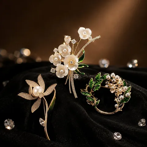 Elegant Alloy Enamel Flower Brooch For Women Gold Plated Zirconia Floral Corsage Anti-Exposure Silk Scarf Buckle Jewelry Gift