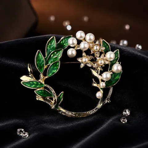 Elegant Alloy Enamel Flower Brooch For Women Gold Plated Zirconia Floral Corsage Anti-Exposure Silk Scarf Buckle Jewelry Gift