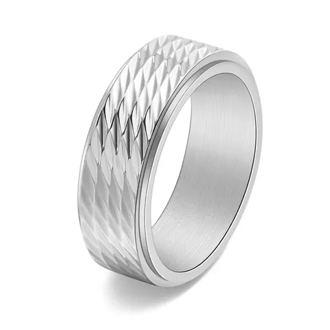 Titanium Steel Spinner Ring For Men Women Rhombus Faceted Stress Relief Rotating Band Ring Electroplated Industrial Jewelry Gift