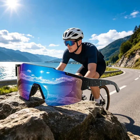 Outdoor Sports Sunglasses One-Piece PC Frame Colorful Mirrored Cycling Glasses UV400 Protection Windproof Unisex Eyewear