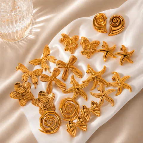 18K Gold Plated Stainless Steel Stud Earrings For Women Minimalist Fashion Geometric Starfish Butterfly Shell Snake Flower Earrings jewelry Gift