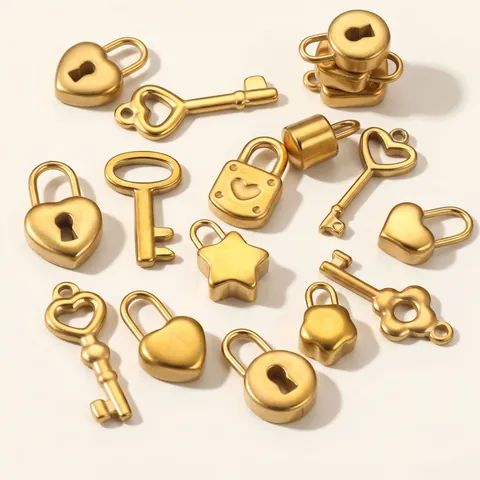 Stainless Steel Pendants Heart Key Lock DIY Jewelry Making Accessories Gold Silver Toned Fashion Craft Supplies
