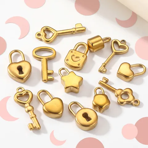 Stainless Steel Pendants Heart Key Lock DIY Jewelry Making Accessories Gold Silver Toned Fashion Craft Supplies