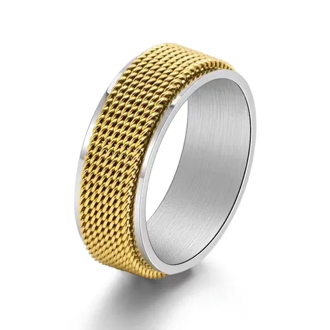 Anillo Rotativo de Acero de Titanio Tejido de Malla para Hombre Alivio de la Ansiedad Spinner Ring Joyería Punk Hip Hop