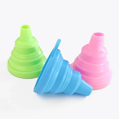 Silicone Collapsible Funnel Foldable Telescopic Mini Portable Liquid Transfer Kitchen Tool Hanging Hole Solid Color