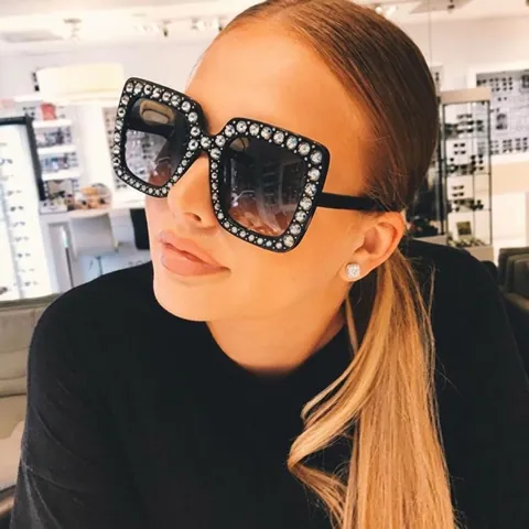 Oversized Square Sunglasses Rhinestone Embellished Fashion Luxury Streetwear Shades For Women