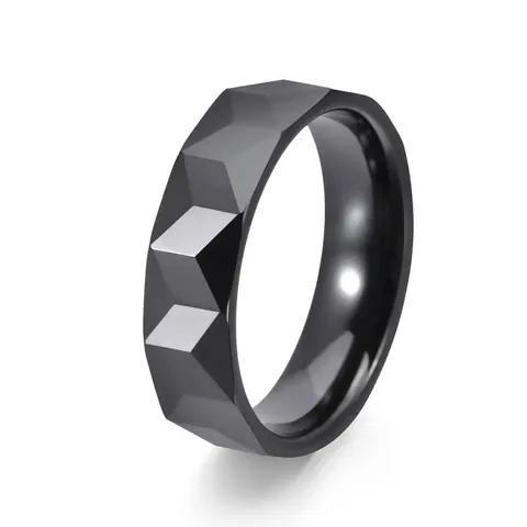 Minimalist Geometric Facet Ceramic Ring For Men Women Pyramid Texture Black Silver Band Finger Ring Fashion Jewelry Gift