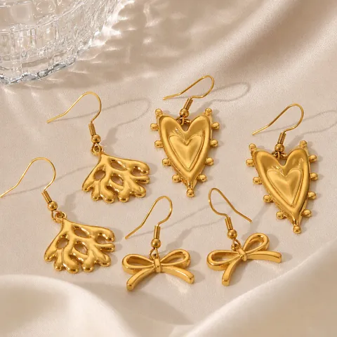 Luxus Vergoldete Edelstahl Ohrhänger Für Damen High End Unregelmäßige Minimalistische Herz Schleife Dangle Schmuck