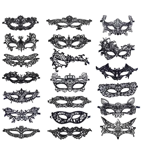 Black Lace Masquerade Mask Hollow Out Embroidered Eye Mask For Halloween Carnival Party Sexy Vintage Gothic Style