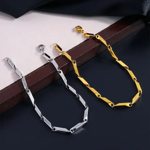 Bracelet Chaîne à Maillons Géométriques en Acier Inoxydable de Luxe Pour Hommes Femmes Or Argent Plaqué Bijoux en Acier au Titane
