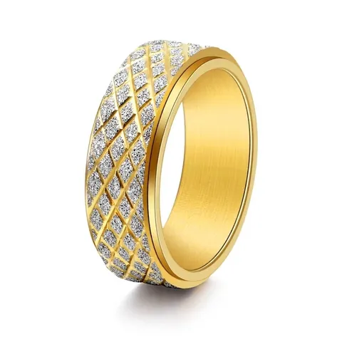Titanium Steel Spinner Ring For Men Women 8mm Width Diamond Pattern Sandblasted Rotatable Anxiety Relieving Jewelry Minimalist Finger Ring