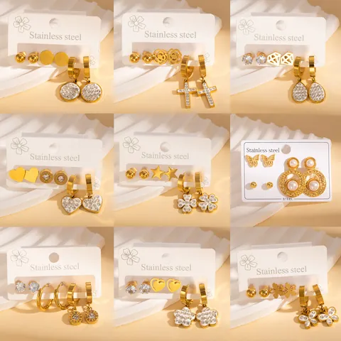 Stainless Steel Gold Plated 18K Earrings Rhinestone Butterfly Cross Heart Geometry Elegant Fashion Women Jewelry