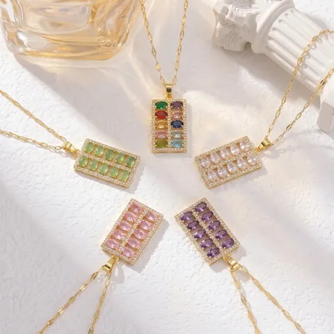 Abacus Pendant Necklace Titanium Steel Colorful Zircon Rectangular Jewelry Trendy Fashion Clavicle Chain For Women