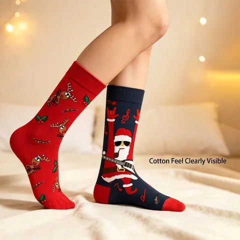 Chaussettes De Noël Mélange Coton Élasthanne Respirant Motif Festif Père Noël Renne Bonhomme De Neige Nouveauté Décontracté Vacances Unisexe Adultes