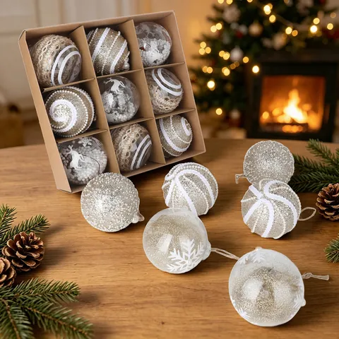 Luxus PET Weihnachtsball Ornaments Set Mit Hanfseil Rentier Schneeflocke Hängende Dekorationen Für Weihnachtsbaum Haus Party Deko