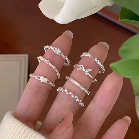 Bague Ouverte Délicate en Cuivre avec Strass Nœud Cœur pour Femmes Style Ins Bague de Doigt Réglable Doux Cadeau Bijou
