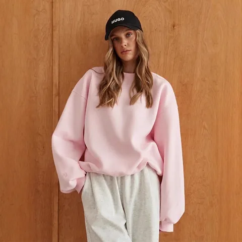 Women Oversized Crew Neck Sweatshirt Solid Color Cotton Blend Loose Fit Long Sleeve Top Warm Fleece Casual Pullover Streetwear