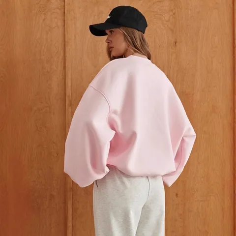 Women Oversized Crew Neck Sweatshirt Solid Color Cotton Blend Loose Fit Long Sleeve Top Warm Fleece Casual Pullover Streetwear
