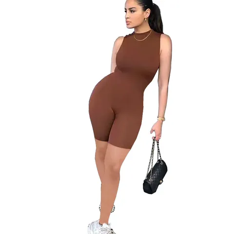 Combinaison Sans Manches pour Femmes Polyester Coupe Slim Taille Haute Tenue de Sport Streetwear Top And Bottom