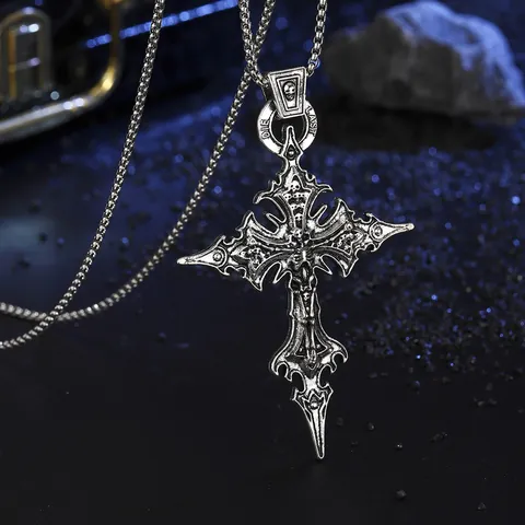Vintage Gothic Kreuz Totenkopf Anhänger Halskette Für Herren Damen Zinklegierung Retro Punk Skelett Jesus Kruzifix Lange Kette Schmuck