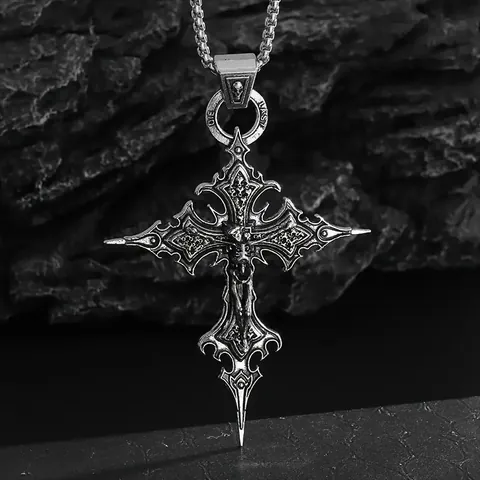 Vintage Gothic Kreuz Totenkopf Anhänger Halskette Für Herren Damen Zinklegierung Retro Punk Skelett Jesus Kruzifix Lange Kette Schmuck