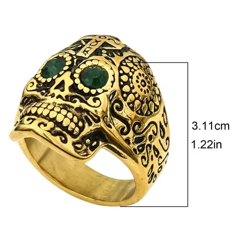 Wikingerschmuck Thor Hammer Totenkopf Ring Herren Vintage Runen Titanstahl Ring Gotischer Sugar Skull Strass Augen Ring Punk Schmuck Geschenk