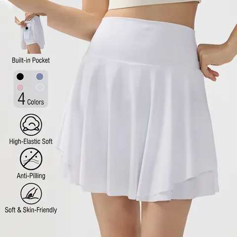 Women High Waist Pleated Sports Skort With Inner Pocket Anti-Exposure Tennis Badminton Running Fitness Yoga Skirt Quick Dry Activewear