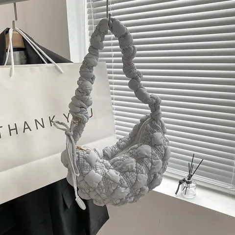 Women Puffy Bubble Shoulder Bag Pleated Cloud Bag Down Filled Padded Dumpling Crossbody Bag Scuba Fabric Fashion Handbag