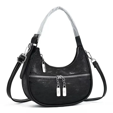 Damen Halbmond Unterarmtasche PU Leder Hobo Schultertasche Minimalistische Einzelfarbig Reißverschluss Handtasche Alltagstasche