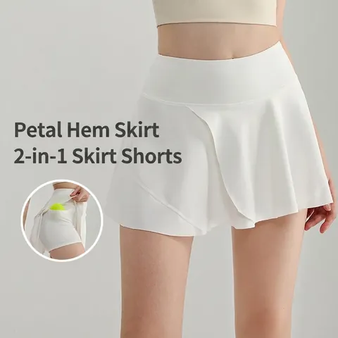 Skort de Yoga Plissé à Taille Haute pour Femmes Séchage Rapide Anti-Exposition Jupe de Tennis Avec Poche