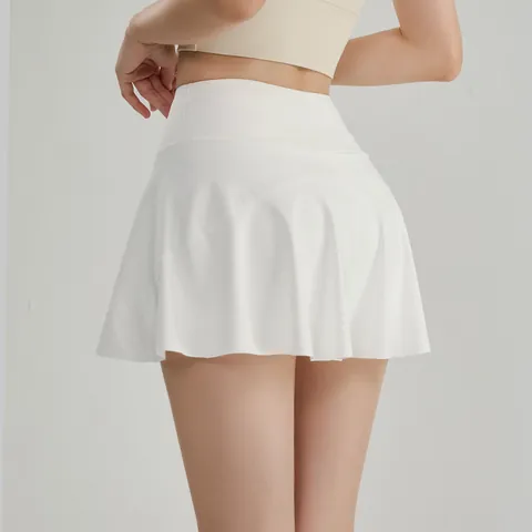 Skort de Yoga Plissé à Taille Haute pour Femmes Séchage Rapide Anti-Exposition Jupe de Tennis Avec Poche