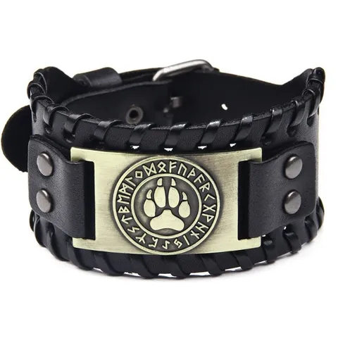 Vintage Herren Wikinger Lederarmband Punk Geflochtenes Kuhfell PU Armband Runen Kralle Baum des Lebens Schmuck Geschenk