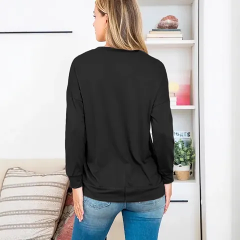 Sweat-shirt Femme Grande Taille Couleur Unie Col Rond Décontracté Coupe Ample Haut Manches Longues Avec Poche Kangourou Pull Polyester