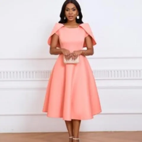 Vestido Midi Elegante con Mangas de Capa para Mujer Color Sólido Corte Ajustado Gran Vuelo Línea A Vestido de Banquete Fiesta