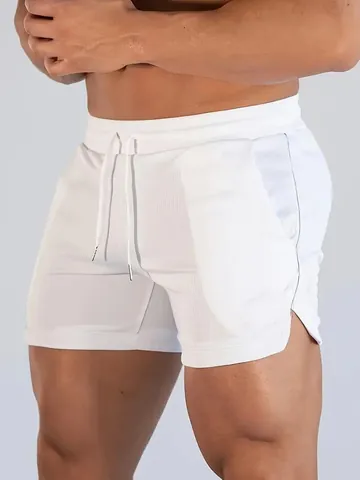 Men's Quick-Dry Mesh Fitness Shorts Breathable Running Training Gym Bottoms Side Split Drawstring Sports Beach Shorts