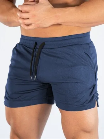 Men's Quick-Dry Mesh Fitness Shorts Breathable Running Training Gym Bottoms Side Split Drawstring Sports Beach Shorts