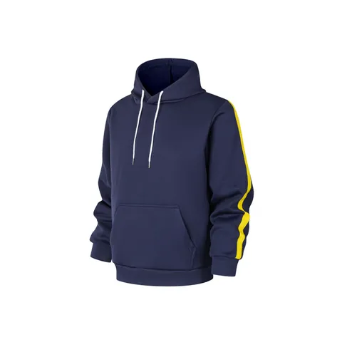 Men Casual Sporty Hoodie Polyester Long Sleeve Sweatshirt With Drawstring Kangaroo Pocket Contrast Stripe Pullover Top