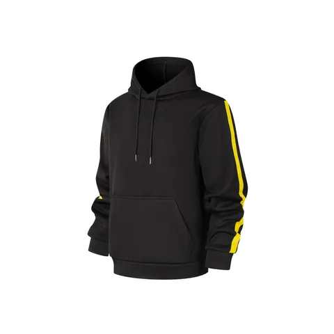 Men Casual Sporty Hoodie Polyester Long Sleeve Sweatshirt With Drawstring Kangaroo Pocket Contrast Stripe Pullover Top
